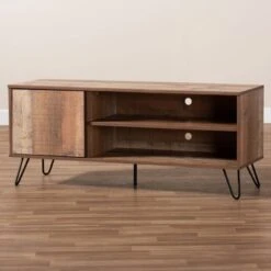 Iver 1 Door Wood TV Stand For TVs Up To 50" Rustic Oak/Dark Brown - Baxton Studio -Home Furniture Shop-Baxton Studio GUEST 43d3ff41 3143 4ca0 affa e51c5f7da883