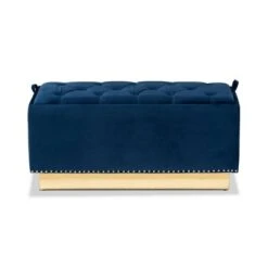 Powell Velvet Fabric Upholstered And PU Leather Ottoman Gold/Blue - Baxton Studio 11 Powell Velvet Fabric Upholstered And PU Leather Ottoman Gold/Blue - Baxton Studio -Home Furniture Shop-Baxton Studio GUEST 443cc680 1cd5 406b b1b3 a2523c3a5a5f