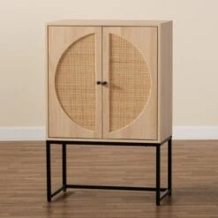 Ardon Bohemian Wood And Metal 2 Door Storage Cabinet With Rattan Light Brown/Black - Baxton Studio -Home Furniture Shop-Baxton Studio GUEST 4446a2d3 e2a0 484f bc51 6baac3c39be7