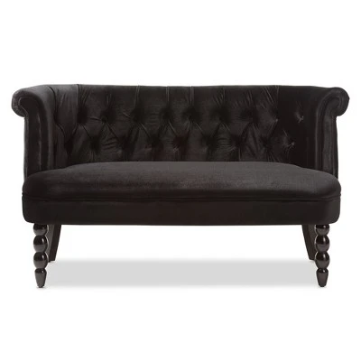 Flax Victorian Style Contemporary Velvet Fabric Upholstered 2 Seater Loveseat Black - Baxton Studio 4 Flax Victorian Style Contemporary Velvet Fabric Upholstered 2 Seater Loveseat Black - Baxton Studio - Image 2
