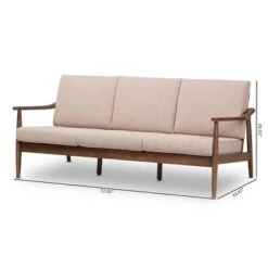 Venza Mid-Modern Walnut Wood Fabric Upholstered 3 Seater Sofa Light Brown - Baxton Studio -Home Furniture Shop-Baxton Studio GUEST 44fe4afe cdd4 490a a587 db3a00b74bcc