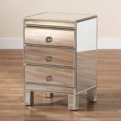 Ewan Mirrored 3 Drawer Nightstand Silver - Baxton Studio 15 Ewan Mirrored 3 Drawer Nightstand Silver - Baxton Studio -Home Furniture Shop-Baxton Studio GUEST 45259b72 e016 4aa8 8642 0d6c01d7d5d8