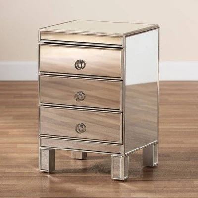 Ewan Mirrored 3 Drawer Nightstand Silver - Baxton Studio 9 Ewan Mirrored 3 Drawer Nightstand Silver - Baxton Studio - Image 7