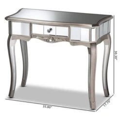 Elgin Brushed Wood And Mirrored Glass 1 Drawer Console Table Silver/Mirror - Baxton Studio -Home Furniture Shop-Baxton Studio GUEST 4527e58a 4b92 491b 9078 30a29aea7539