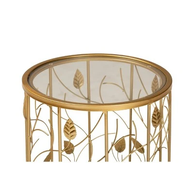 Anaya Glam Brushed Metal And Glass Leaf Accent End Table Gold - Baxton Studio 5 Anaya Glam Brushed Metal And Glass Leaf Accent End Table Gold - Baxton Studio - Image 3