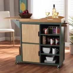 Dorthy Two-Tone Wood Kitchen Cart Green/Natural - Baxton Studio -Home Furniture Shop-Baxton Studio GUEST 4693bad5 ba38 41cb b779 d318c9e87544