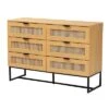 Sawyer Wood And Metal 6 Drawer Storage Cabinet With Natural Rattan Oak Brown/Black - Baxton Studio
