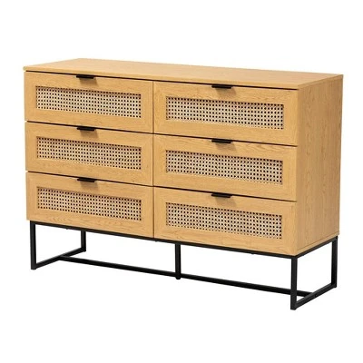 Sawyer Wood And Metal 6 Drawer Storage Cabinet With Natural Rattan Oak Brown/Black - Baxton Studio 3 Sawyer Wood And Metal 6 Drawer Storage Cabinet With Natural Rattan Oak Brown/Black - Baxton Studio