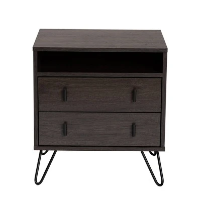 Glover Wood And Metal 2 Drawer Nightstand Brown/Gold - Baxton Studio 5 Glover Wood And Metal 2 Drawer Nightstand Brown/Gold - Baxton Studio - Image 3
