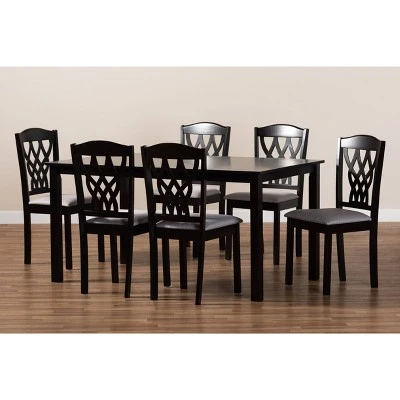 7pc Salem Fabric Upholstered And Wood Dining Set - Baxton Studio 8 7pc Salem Fabric Upholstered And Wood Dining Set - Baxton Studio - Image 6