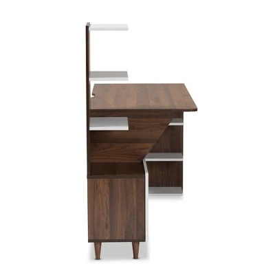 Tobias Two-Tone Wood Storage Computer Desk With Shelves Walnut - Baxton Studio 6 Tobias Two-Tone Wood Storage Computer Desk With Shelves Walnut - Baxton Studio - Image 4