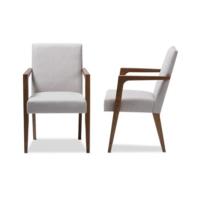 Set Of 2 Andrea Mid - Century Modern Upholstered Wooden Armchair - Grayish Beige - Baxton Studio 4 Set Of 2 Andrea Mid - Century Modern Upholstered Wooden Armchair - Grayish Beige - Baxton Studio - Image 2