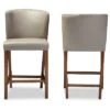 Set Of 2 Olivia Wood Faux Leather Pub Counter Height Barstools Walnut/Dark Brown - Baxton Studio