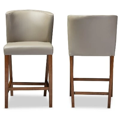 Set Of 2 Olivia Wood Faux Leather Pub Counter Height Barstools Walnut/Dark Brown - Baxton Studio 3 Set Of 2 Olivia Wood Faux Leather Pub Counter Height Barstools Walnut/Dark Brown - Baxton Studio