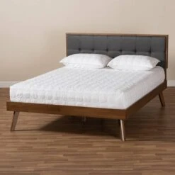 Alke Fabric Upholstered Walnut Finished Platform Bed - Baxton Studio -Home Furniture Shop-Baxton Studio GUEST 47e76c57 b5df 4466 a871 56865680562c