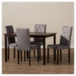 5pc Gardner Modern And Contemporary Finished And Fabric Upholstered Dining Set Gray/Dark Brown - Baxton Studio