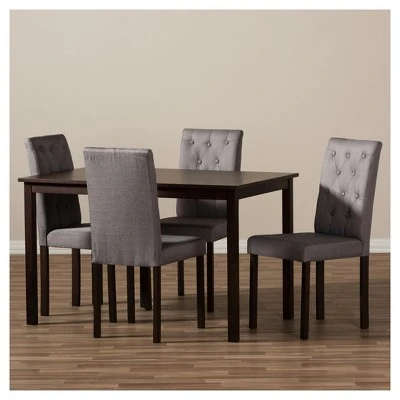 5pc Gardner Modern And Contemporary Finished And Fabric Upholstered Dining Set Gray/Dark Brown - Baxton Studio 3 5pc Gardner Modern And Contemporary Finished And Fabric Upholstered Dining Set Gray/Dark Brown - Baxton Studio