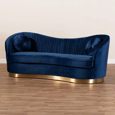 Nevena Velvet Sofa Blue - Baxton Studio 6 Nevena Velvet Sofa Blue - Baxton Studio - Image 4