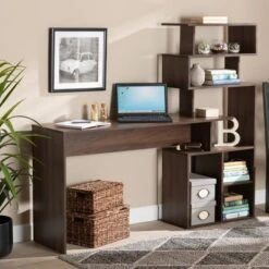 Foster Wood Storage Desk With Shelves Walnut/Brown - Baxton Studio -Home Furniture Shop-Baxton Studio GUEST 48c51bc8 d1b6 41fb 99c5 2e45fc227493