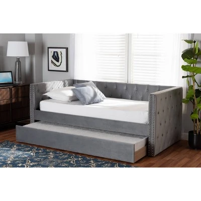 Larkin Velvet Fabric Upholstered Daybed With Trundle - Baxton Studio 10 Larkin Velvet Fabric Upholstered Daybed With Trundle - Baxton Studio - Image 8