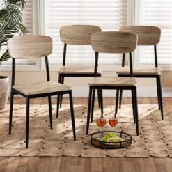 4pc Honore Wood And Metal Dining Chair Set Light Brown/Black - Baxton Studio -Home Furniture Shop-Baxton Studio GUEST 49253c40 bcce 45d0 a1ed 310403206ece
