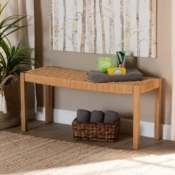 Pacari Rustic Transitional Wood Hemp Accent Bench Oak Brown - Baxton Studio -Home Furniture Shop-Baxton Studio GUEST 492ee64d b056 4f7e b891 46871eb33ab6
