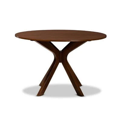 48" Kenji Wide Round Wood Dining Table Walnut - Baxton Studio 3 48" Kenji Wide Round Wood Dining Table Walnut - Baxton Studio