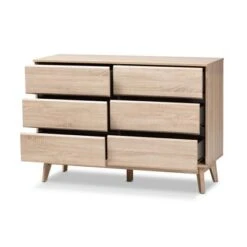 Mirren Light Oak 6 Drawer Dresser Brown, Dark Gray - Baxton Studio