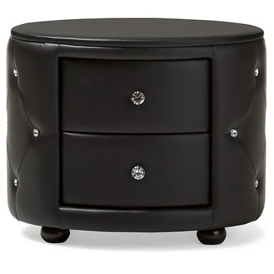 Davina Hollywood Glamour Style Oval 2 - Drawer Faux Leather Upholstered Nightstand - Baxton Studio 3 Davina Hollywood Glamour Style Oval 2 - Drawer Faux Leather Upholstered Nightstand - Baxton Studio