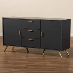 Kelson Wood 2 Door Sideboard Buffet Dark Gray/Gold - Baxton Studio -Home Furniture Shop-Baxton Studio GUEST 4b3987d3 f748 41f3 bee5 51e4dfcf8bc8