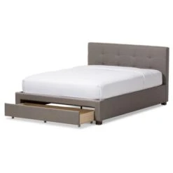 Brandy Modern And Contemporary Fabric Upholstered Platform Bed With Storage Drawer - Baxton Studio
