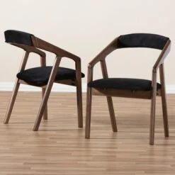 Set Of 2 Wendy Midcentury Modern Velvet And Walnut Wood Finishing Dining Chairs Dark Gray/ Brown - Baxton Studio -Home Furniture Shop-Baxton Studio GUEST 4c13cde8 8c72 4c99 8842 37bb2994835c