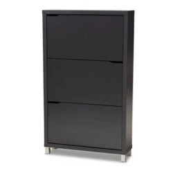 Out Racks Simms Finished Wood Shoe Storage Cabinet With 6 Fold Black - Baxton Studio