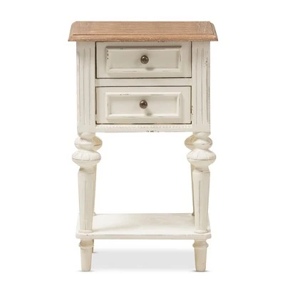 Marquetterie French Provincial Style Weathered Oak Wash Distressed Wood Finish Two - Tone 2 - Drawer And 1 - Shelf Nightstand - White - Baxton Studio 3 Marquetterie French Provincial Style Weathered Oak Wash Distressed Wood Finish Two - Tone 2 - Drawer And 1 - Shelf Nightstand - White - Baxton Studio
