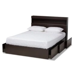 Queen 6 Drawer Blaine Wood Platform Storage Bed Dark Brown - Baxton Studio