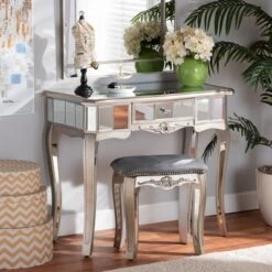 Elgin Brushed Wood And Mirrored Glass 1 Drawer Console Table Silver/Mirror - Baxton Studio -Home Furniture Shop-Baxton Studio GUEST 4e73cb3b 011f 4603 acda d0f4dffde82f