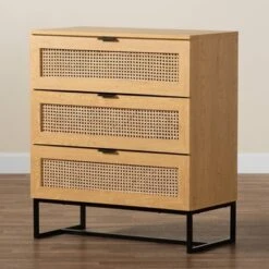 Sawyer Wood And Metal 3 Drawer Storage Cabinet With Natural Rattan Oak Brown/Black - Baxton Studio 17 Sawyer Wood And Metal 3 Drawer Storage Cabinet With Natural Rattan Oak Brown/Black - Baxton Studio -Home Furniture Shop-Baxton Studio GUEST 4e7c5b99 099f 4569 a694 7b6385935d98