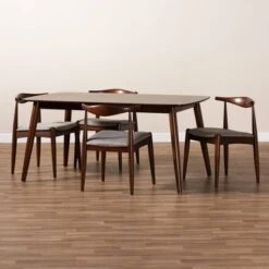 5pc Aeron Wood Dining Set Light Gray/Walnut - Baxton Studio -Home Furniture Shop-Baxton Studio GUEST 508698a1 4050 46fb b831 12dcf4d6290a