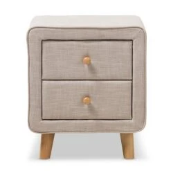 Jonesy Mid - Century Linen Upholstered 2 - Drawer Nightstand - Buff Beige - Baxton Studio