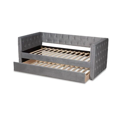 Larkin Velvet Fabric Upholstered Daybed With Trundle - Baxton Studio 6 Larkin Velvet Fabric Upholstered Daybed With Trundle - Baxton Studio - Image 4