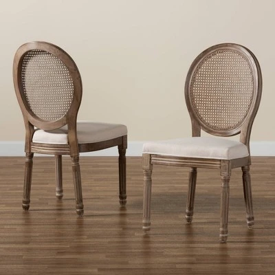 Set Of 2 Louis Fabric Upholstered With Rattan And Wood Dining Chairs Beige/Brown - Baxton Studio 9 Set Of 2 Louis Fabric Upholstered With Rattan And Wood Dining Chairs Beige/Brown - Baxton Studio - Image 7