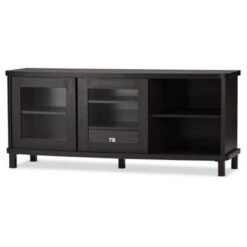 Walda Wood Cabinet With 2 Sliding Doors And 1 Drawer TV Stand For TVs Up To 60" Dark Brown/Gray - Baxton Studio