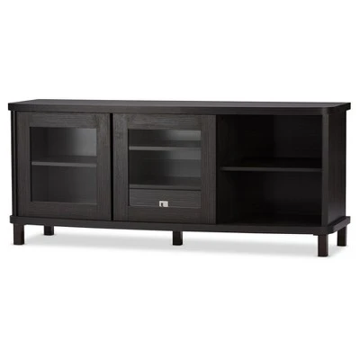 Walda Wood Cabinet With 2 Sliding Doors And 1 Drawer TV Stand For TVs Up To 60" Dark Brown/Gray - Baxton Studio 3 Walda Wood Cabinet With 2 Sliding Doors And 1 Drawer TV Stand For TVs Up To 60" Dark Brown/Gray - Baxton Studio