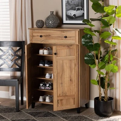 Glidden Wood 1 Drawer Shoe Storage Cabinet Oak Brown - Baxton Studio 10 Glidden Wood 1 Drawer Shoe Storage Cabinet Oak Brown - Baxton Studio - Image 8