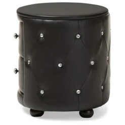 Davina Hollywood Glamour Style Oval 2 - Drawer Faux Leather Upholstered Nightstand - Baxton Studio 11 Davina Hollywood Glamour Style Oval 2 - Drawer Faux Leather Upholstered Nightstand - Baxton Studio -Home Furniture Shop-Baxton Studio GUEST 53fbd791 80f0 401b bdcd 86ddd5267eae