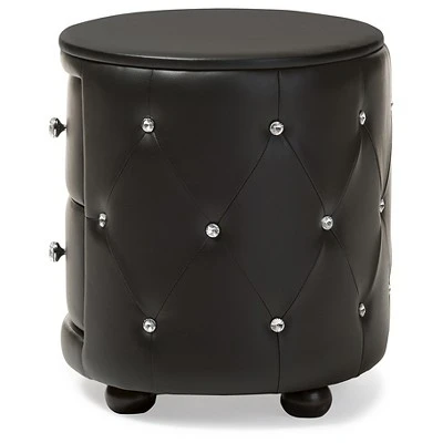Davina Hollywood Glamour Style Oval 2 - Drawer Faux Leather Upholstered Nightstand - Baxton Studio 5 Davina Hollywood Glamour Style Oval 2 - Drawer Faux Leather Upholstered Nightstand - Baxton Studio - Image 3
