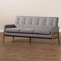Perris Upholstered Wood Sofa Light Gray/Walnut - Baxton Studio -Home Furniture Shop-Baxton Studio GUEST 5484c619 34d1 4fb3 b488 1e784370474b