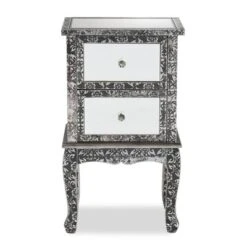 Wycliff Metal And Mirrored Glass 2 Drawer Nightstand Dark Gray/Silver - Baxton Studio -Home Furniture Shop-Baxton Studio GUEST 54ab46b1 5d50 45e0 8bf1 a0e15ca470f8