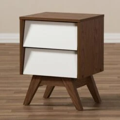 Hildon Mid - Century Modern Wood 2 - Drawer Storage Nightstand - White, "Walnut" Brown - Baxton Studio 12 Hildon Mid - Century Modern Wood 2 - Drawer Storage Nightstand - White, "Walnut" Brown - Baxton Studio -Home Furniture Shop-Baxton Studio GUEST 5503fd7d aa11 4c37 a172 d700f4d544af