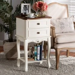 2 Drawer Darla Wood Nightstand White/Cherry Brown - Baxton Studio -Home Furniture Shop-Baxton Studio GUEST 555a49a3 609b 4b1b b63b 42567aa2eaa7